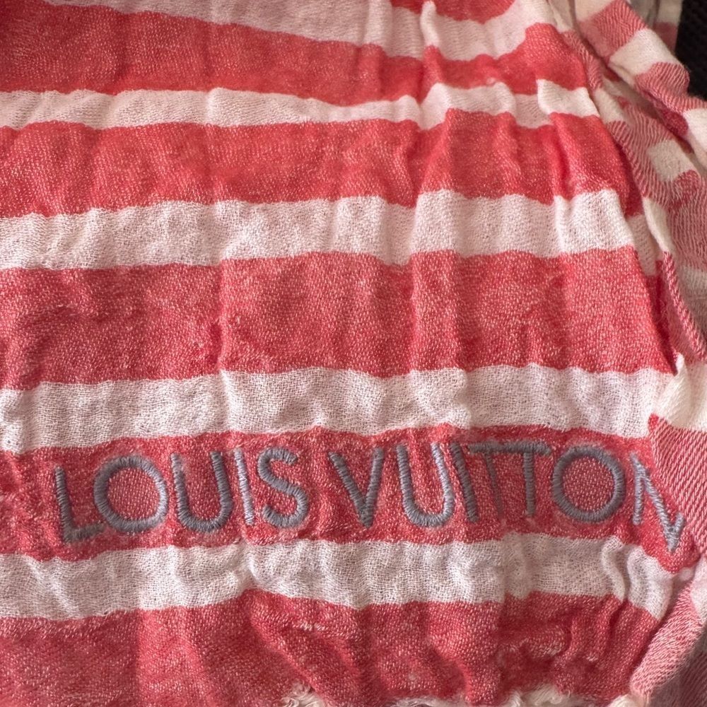 Auth Ltd Edition Louis Vuitton Red White Striped LV Monogram Scarf Shawl Wrap - Picture 5 of 7